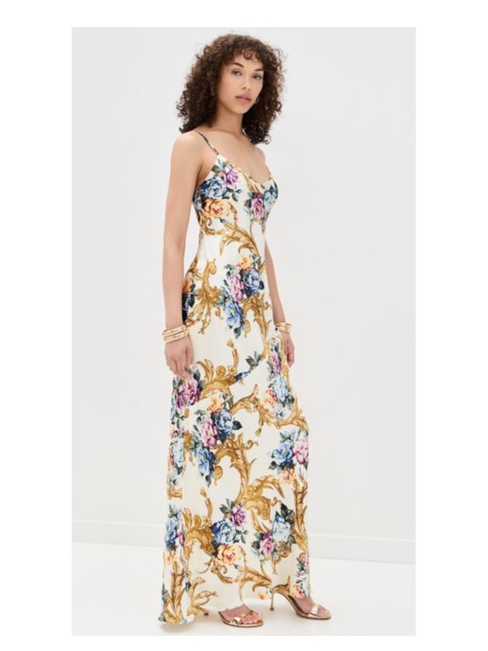 L'AGENCE White Floral Baroque Slip Maxi Dress - Picture 2 of 6